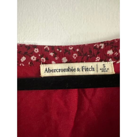 ABERCROMBIE & FITCH Dark Red Ditsy Floral Button V-Neck Tie-Back Dress - Sz S - Picture 4 of 5